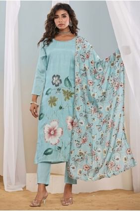 Crepe Printed Sky blue Salwar Kameez SK155769