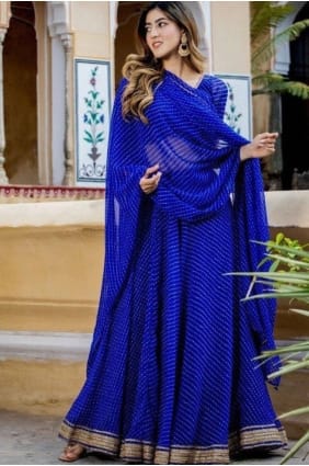 Printed Georgette Royal blue Lehenga Choli with Dupatta LC8871