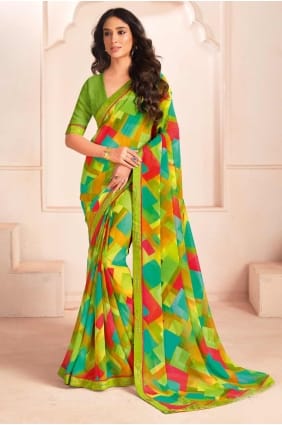 Printed Georgette Saree in Light green SR28410