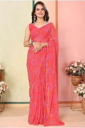 Printed Georgette Saree in Red SR28483