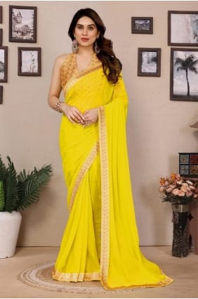 Printed Georgette Saree in Yellow SR29361