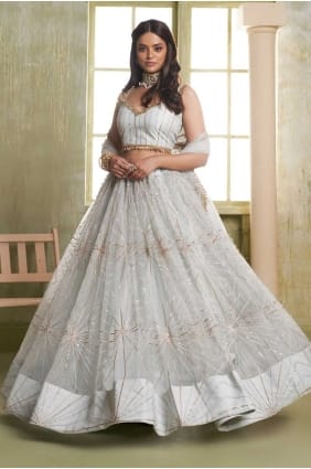 Light Grey Printed Net Lehenga Choli Set LC8685