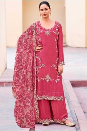 Maroon Palazzo Suit with Printed Chiffon PZ4189