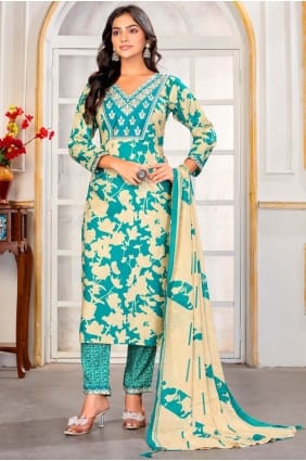 Rayon Salwar Kameez with Printed in Blue SK156138
