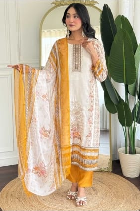 Off white Printed Salwar Kameez in Rayon SK155724