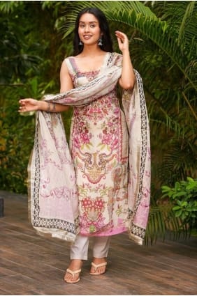 Crepe Cream Salwar Kameez in Printed SK155888