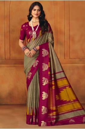 Printed Saree in Dark chiku Manipuri SR29739