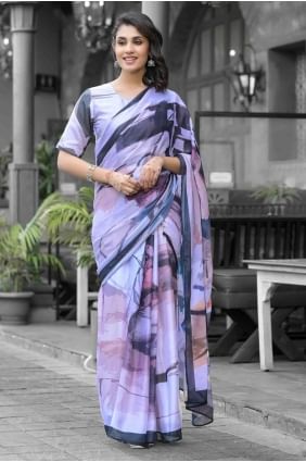 Printed Saree in Off white Georgette SR28323