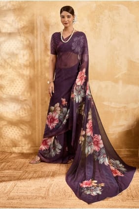 Purple Printed Georgette Saree SR29958