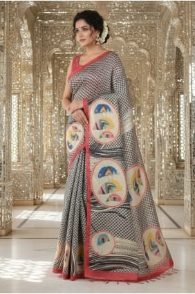 Crepe Saree in Red with Printed SR29811