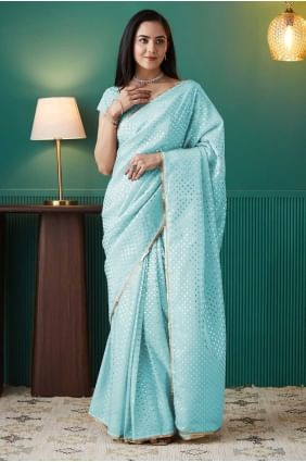 Affordable Organza Sky blue Saree in Printed SR28719