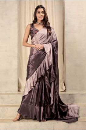 High-Quality Wine Saree in Satin with Printed SR28732