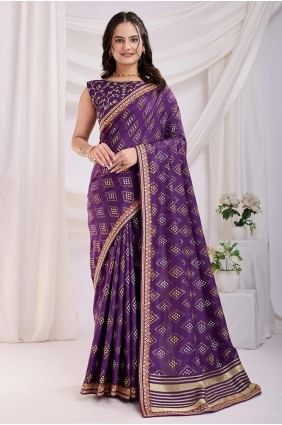 Printed Silk Saree in Voilet SR28190