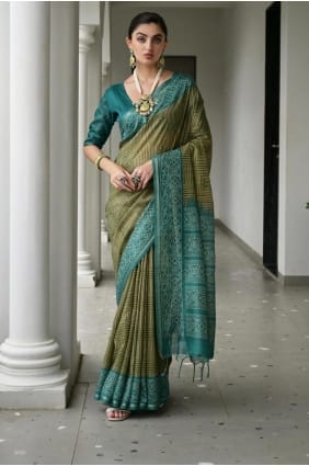Tussar silk Saree with Printed in Multicolor SR29333