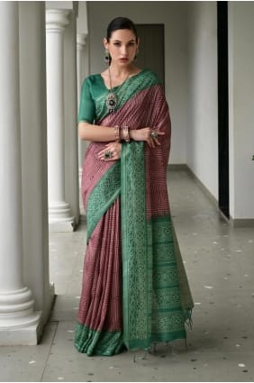 Tussar silk Printed Multicolor Saree with Blouse SR29330