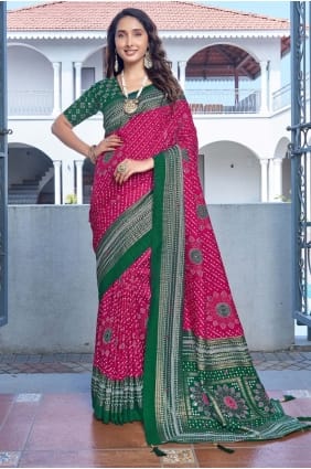 Pink Saree in Printed Tussar silk SR29485