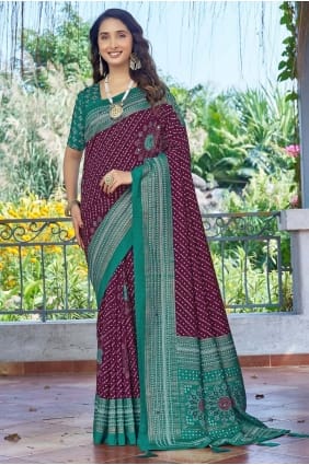 Printed Saree in Purple Tussar silk SR29481