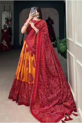 Printed Tussar silk Wedding Lehenga Choli in Mustard with Dupatta LC8296