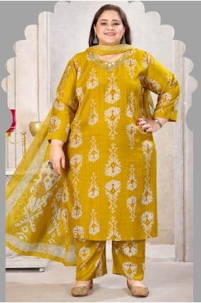 Yellow Printed Salwar Kameez in Viscose SK15622