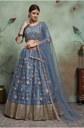 Steel blue Soft net Lehenga Choli LC1997