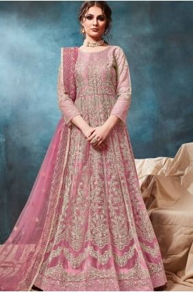 Pink Net Anarkali Suits AS2274