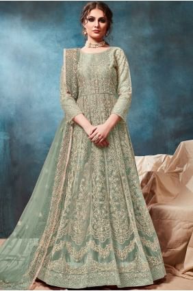 Pastel green Net Abaya Anarkali Suits AS2276