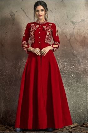 Red Taffeta and art silk Gown Dress GWU0056