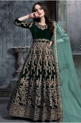 Dark green Velvet Anarkali Suits AS2377