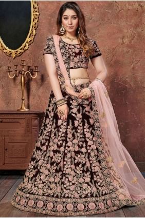 Lovely Maroon Velvet Lehenga Choli lc2424