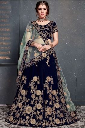 Splendid Navy blue Velvet Lehenga Choli lc2429