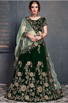 Adorable Dark green Velvet Lehenga Choli lc2431