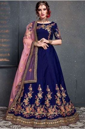 Latest Ethnic Royal blue Satin and silk Lehenga Choli lc2433