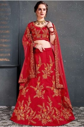 Designer Red Silk Lehenga Choli lc2436