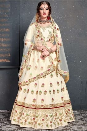 Dazzling Cream Silk Lehenga Choli lc2438