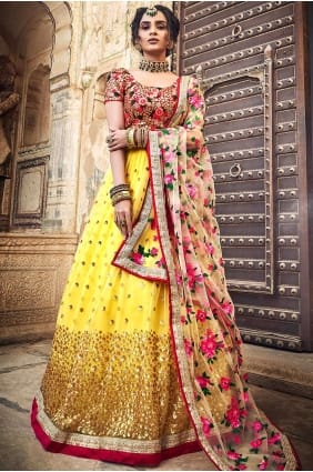 Alluring Yellow Net Lehenga Choli lc2493