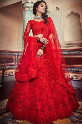 Trendy Red Net Lehenga Choli lc2497