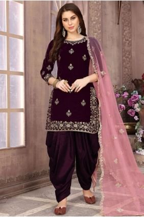 Wine Velvet Patiala Suits PS2125