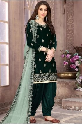 Beautiful Pine green Velvet Patiala Suits PS2126