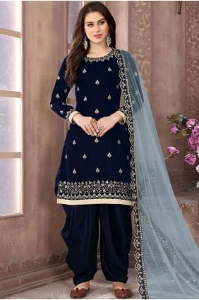 Navy blue Velvet Patiala Suits PS2127