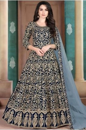 Navy blue Georgette Anarkali Suit AS2506
