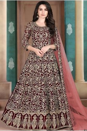 Maroon Georgette Anarkali Suit AS2507