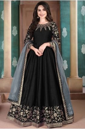 Black Silk Anarkali Suit AS2575