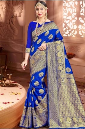 Royal blue Art silk Banarasi Saree SRU16611
