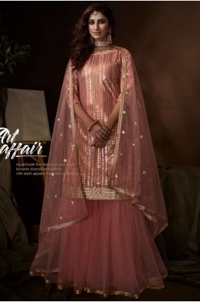 Pretty Peach Net Sharara Suit ss0349
