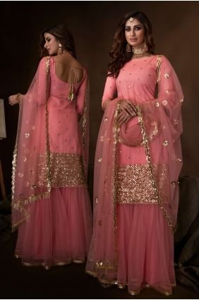 New Pink Net Sharara Suit ss0351