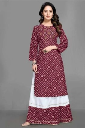 Maroon Palazzo Kurti with Printed Rayon KTI1876