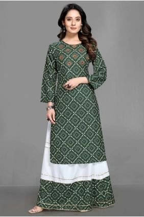 Printed Palazzo Kurti in Green Rayon KTI1877