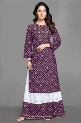Printed Rayon Palazzo Kurti in Purple KTI1878