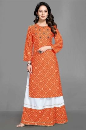 Orange Palazzo Kurti in Printed Rayon KTI1880