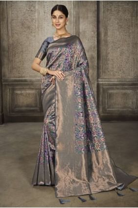 Banarasi silk Saree with Weaving in Grey SR24662